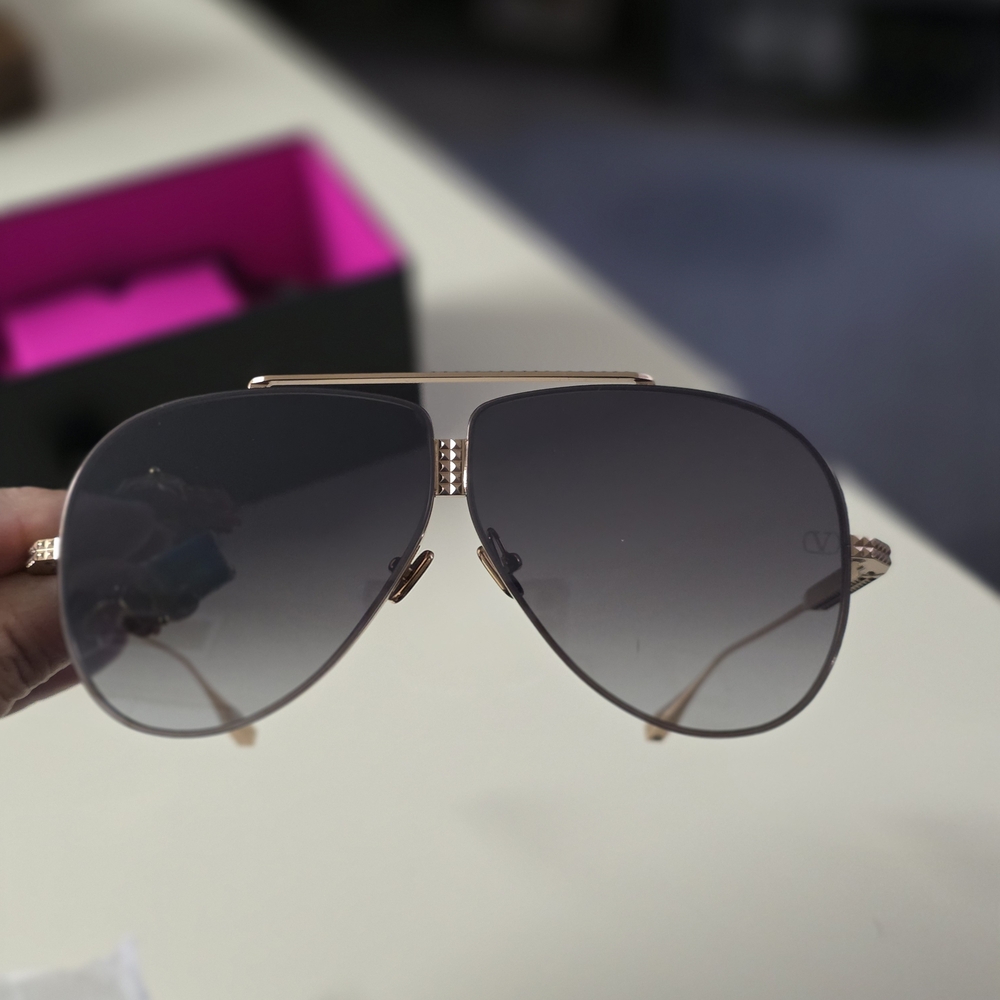 Valentino Black and Gold Aviator Sunglasses - Picture 2 of 16